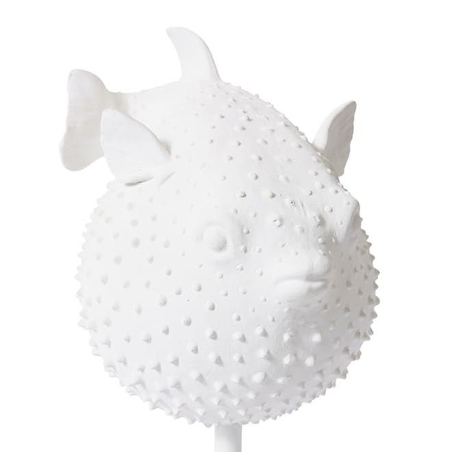 Blowfish Sculpture on Stand - White, 46cm (H)