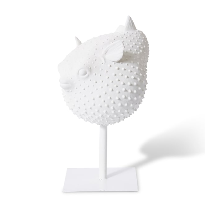Blowfish Sculpture on Stand - White, 46cm (H)