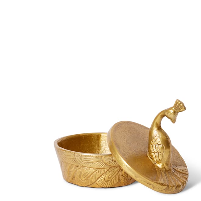 Peacock Trinket Box - Gold, 13cm (H)