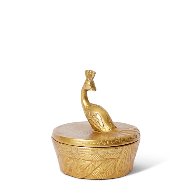 Peacock Trinket Box - Gold, 13cm (H)