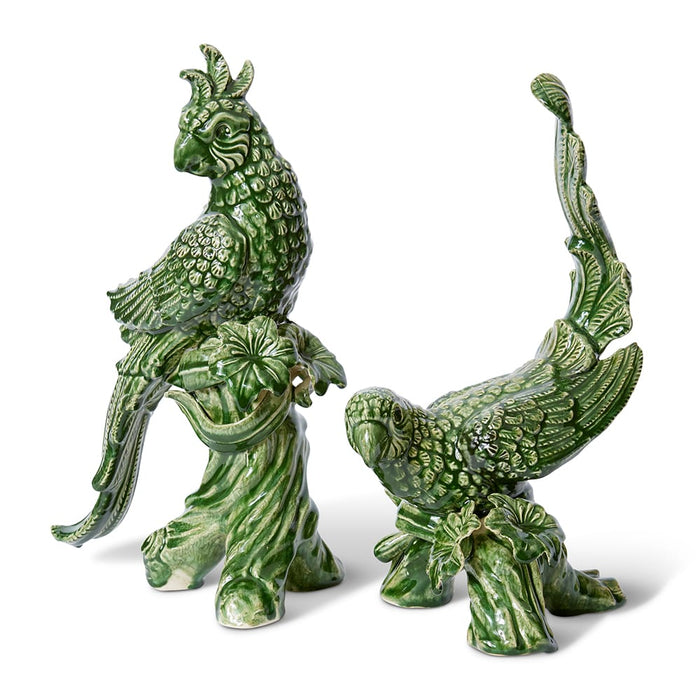 Bird on Log Sculpture - Green, 38cm (H)