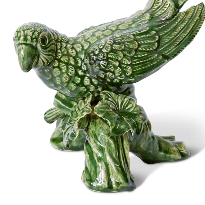 Bird on Log Sculpture - Green, 38cm (H)