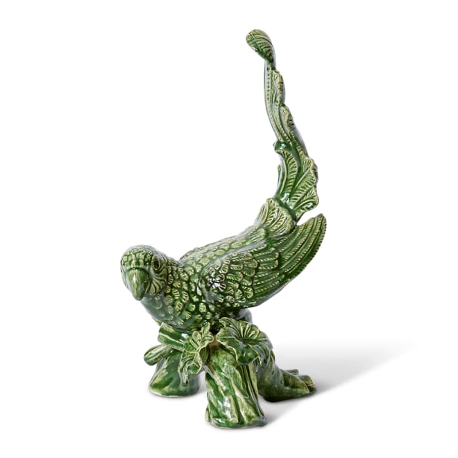 Bird on Log Sculpture - Green, 38cm (H)