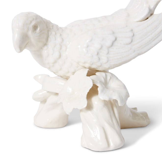 Bird on Log Sculpture - Ivory, 38cm (H)