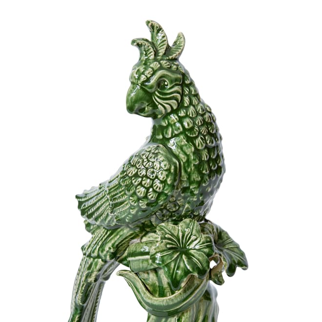 Cockatoo on Log Sculpture - Green, 39cm (H)