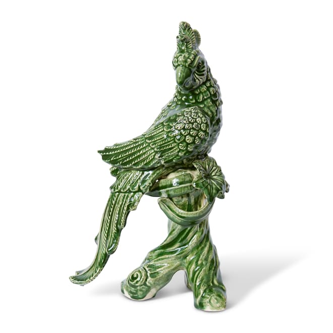 Cockatoo on Log Sculpture - Green, 39cm (H)