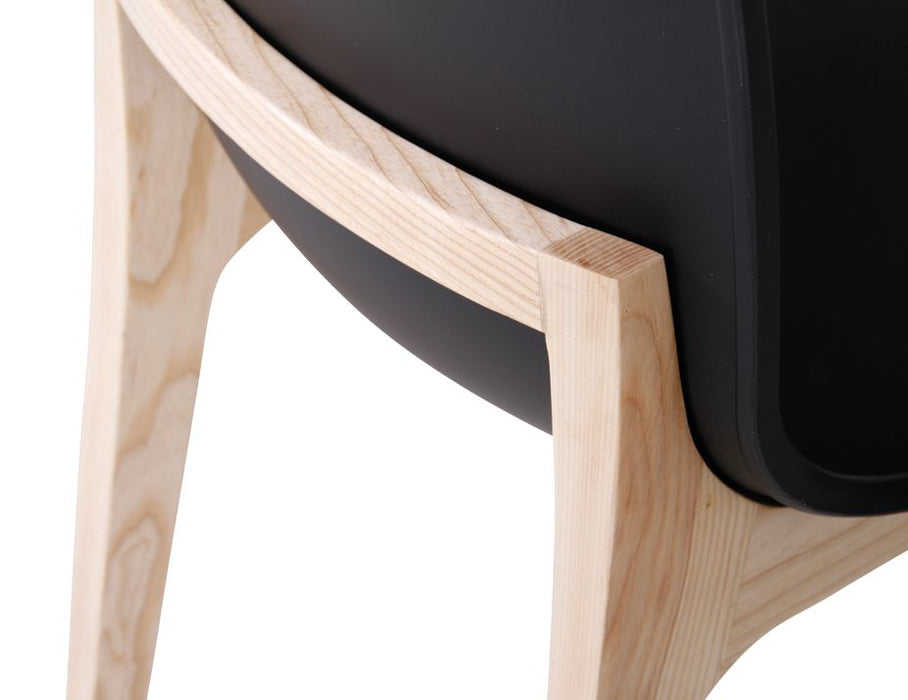 Ara Stool - Natural - Black Shell - Kitchen Bench Seat Height 65cm - Black Seat - Natural Ash legs