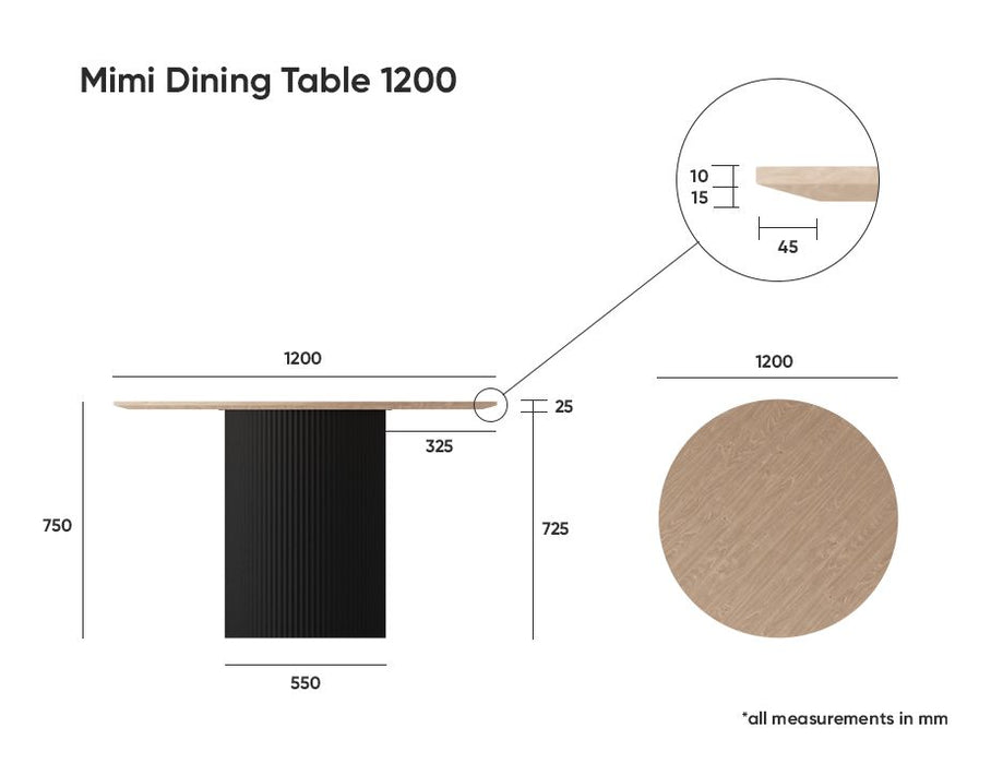 Mimi Dining Table - White - Natural - 120cm