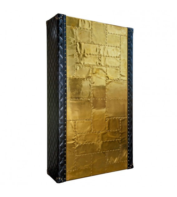 Piper Aztec Polished Brass And Black Leather Bookshelf