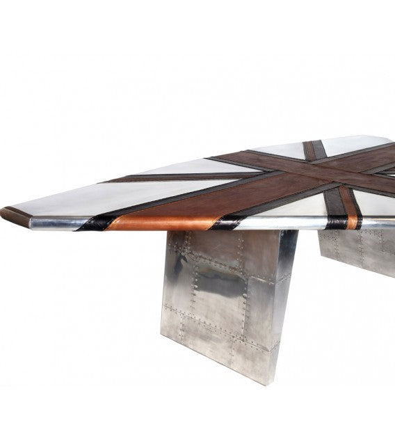 Stealth Wing Aluminium Brown And Black Leather Union Jack Table