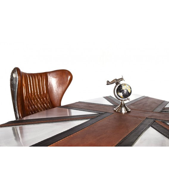 Stealth Wing Aluminium Brown And Black Leather Union Jack Table