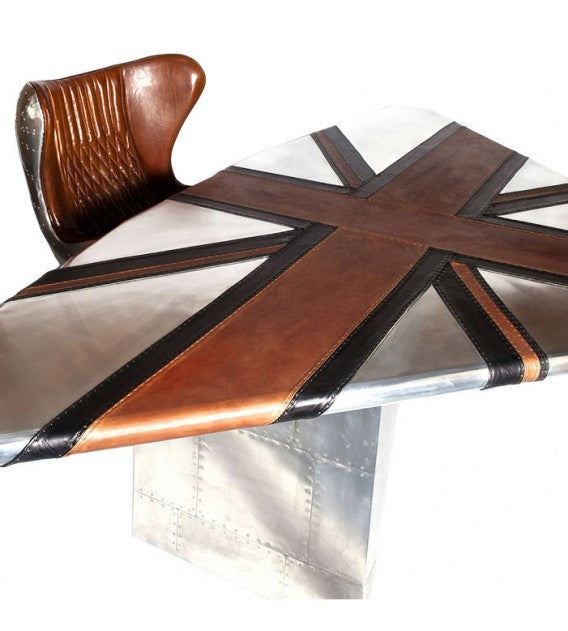 Stealth Wing Aluminium Brown And Black Leather Union Jack Table