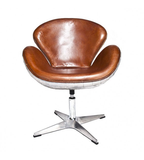 Gauntlet Aluminium And Brown Leather Swan Chair