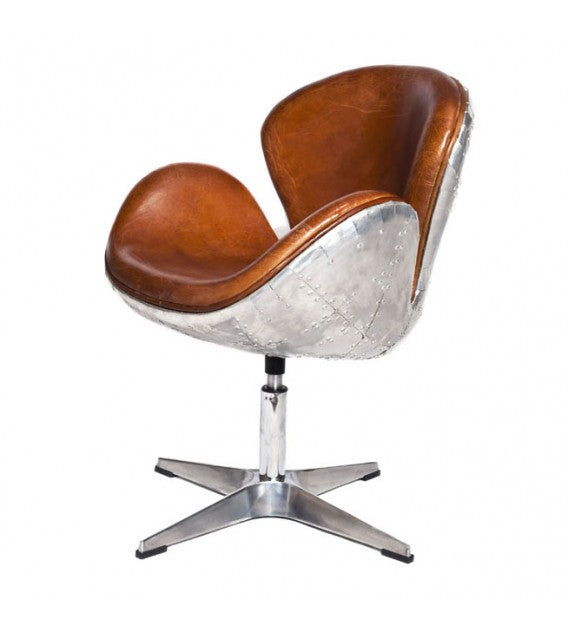 Gauntlet Aluminium And Brown Leather Swan Chair