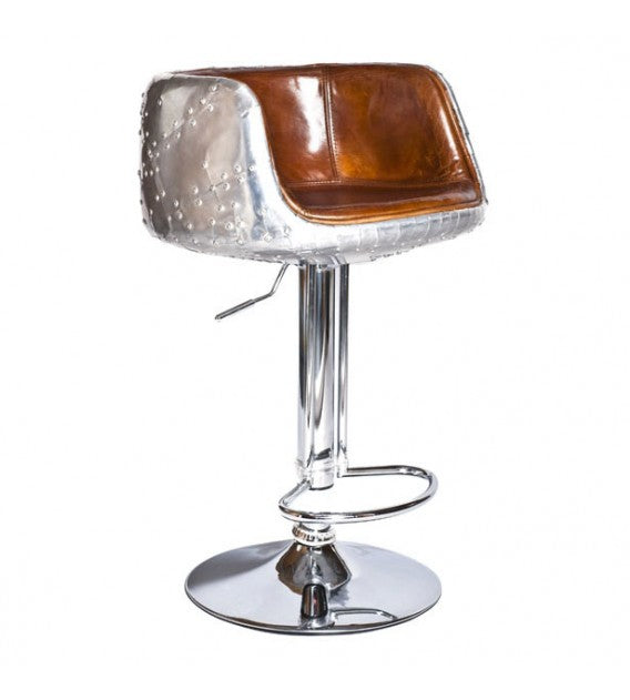 The Baron X1 Aluminium And Brown Leather Bar Stool