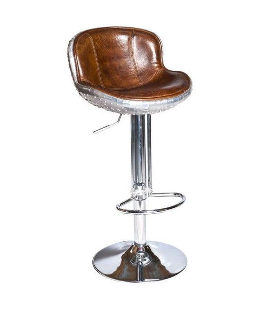 The Baron X1 Aluminium And Brown Leather Bar Stool