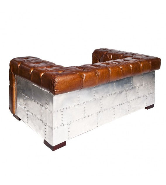 Regal Aviator Aluminium And Brown Chesterfield Lounge - 2 Seat