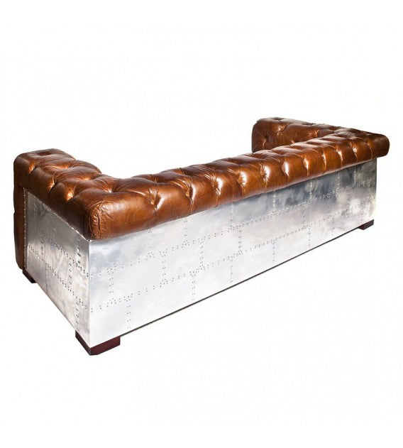 Regal Aviator Aluminium And Brown Chesterfield Lounge - 3 Seat