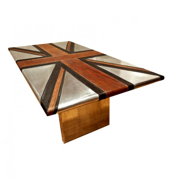 Stealth Aluminium Brown And Black Leather Union Jack Table