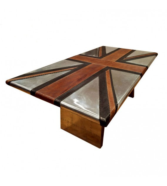 Stealth Aluminium Brown And Black Leather Union Jack Table