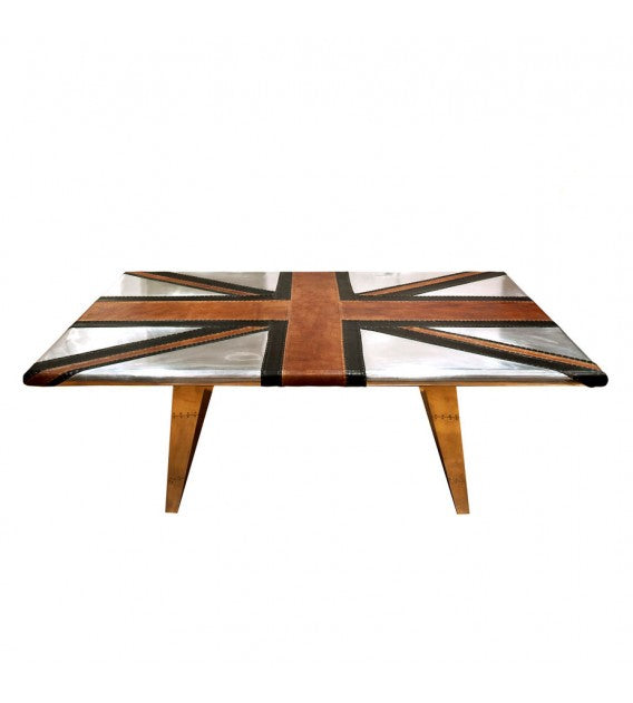 Stealth Aluminium Brown And Black Leather Union Jack Table