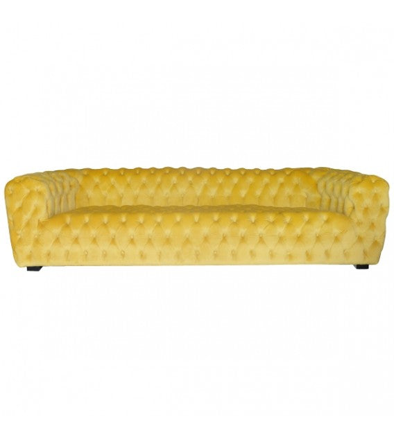 Roundback Beautico Yellow Velvet Chesterfield Four Seat Lounge