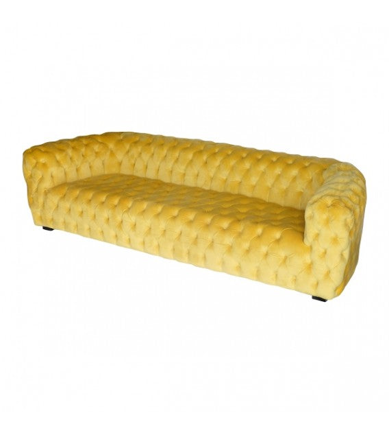 Roundback Beautico Yellow Velvet Chesterfield Four Seat Lounge