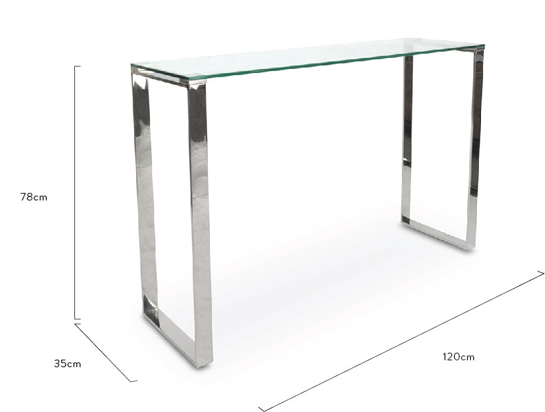 CDT2013-BS Console Table With Tempered Glass - Polished Stainless Steel