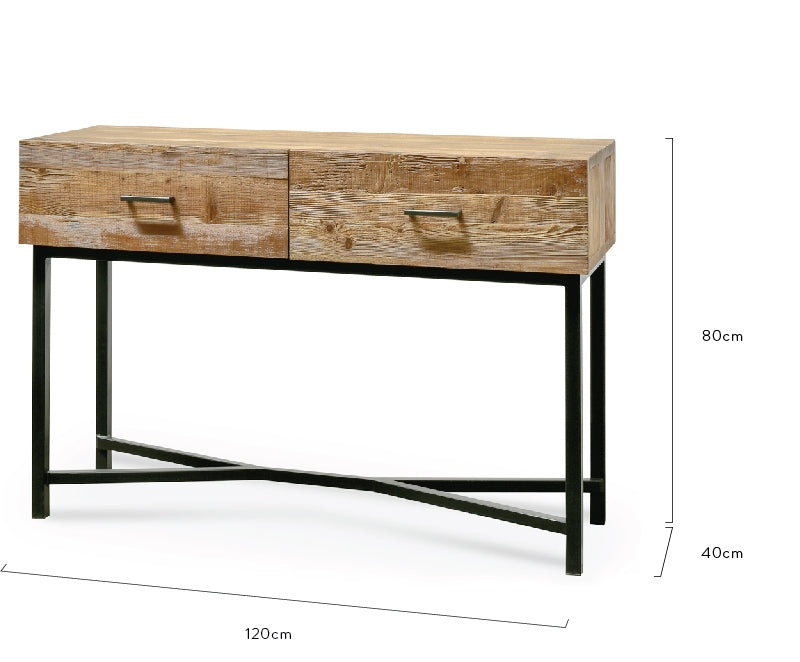 Royce 1.2m Reclaimed Pine Console Table - Black Base
