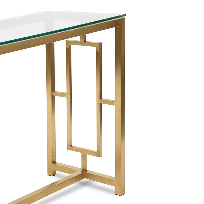 CDT2583-BS Glass Console table - Brushed Gold Base