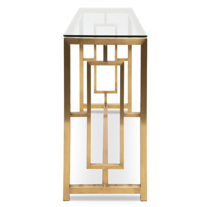 CDT2583-BS Glass Console table - Brushed Gold Base