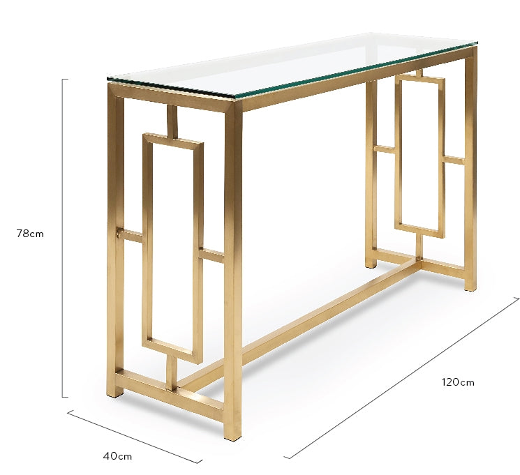 CDT2583-BS Glass Console table - Brushed Gold Base