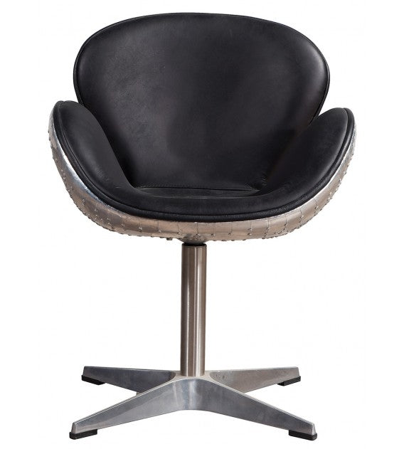 Gauntlet Aluminium And Black Leather Swan Chair