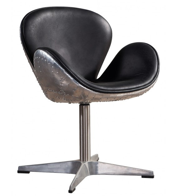 Gauntlet Aluminium And Black Leather Swan Chair