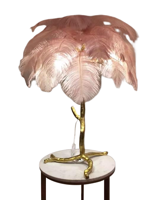 Ostro Genuine Ostrich Feather Brass Table Lamp