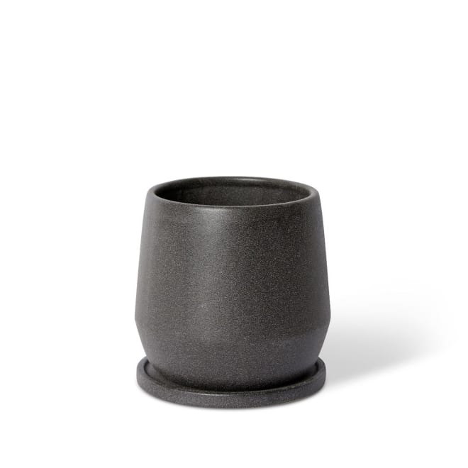 Mason Pot w Saucer - Black, 18cm (H)