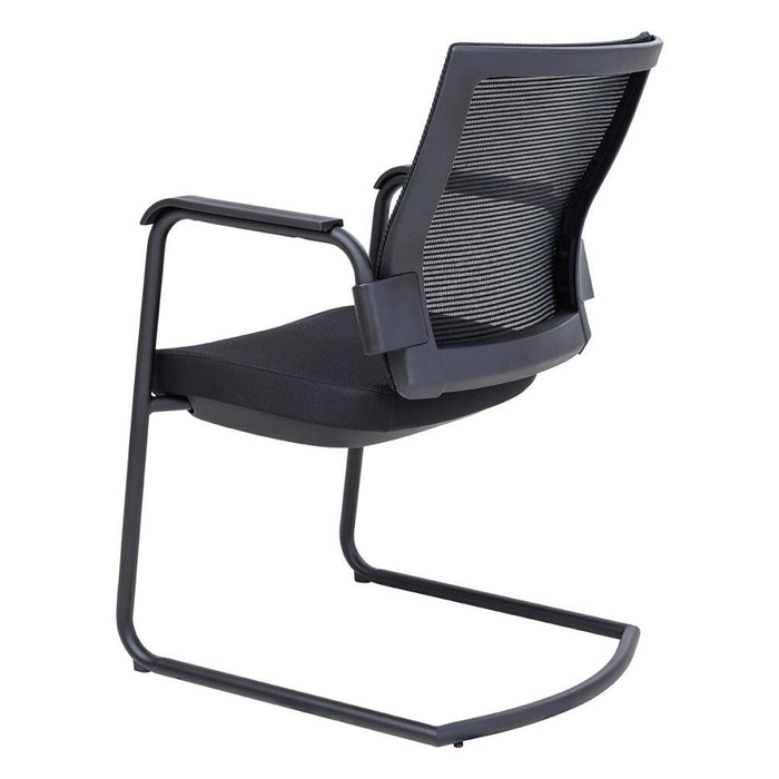 Balance Cantilever Visitor Chair with fixed arms, mesh back, fabric seat, cantilever base