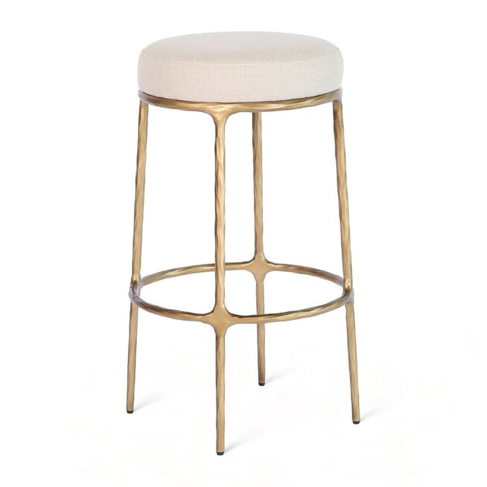 Heston Brass Bar Stool - Natural Linen