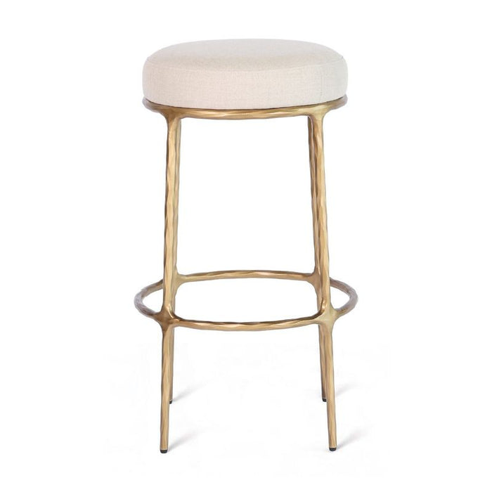 Heston Brass Bar Stool - Natural Linen