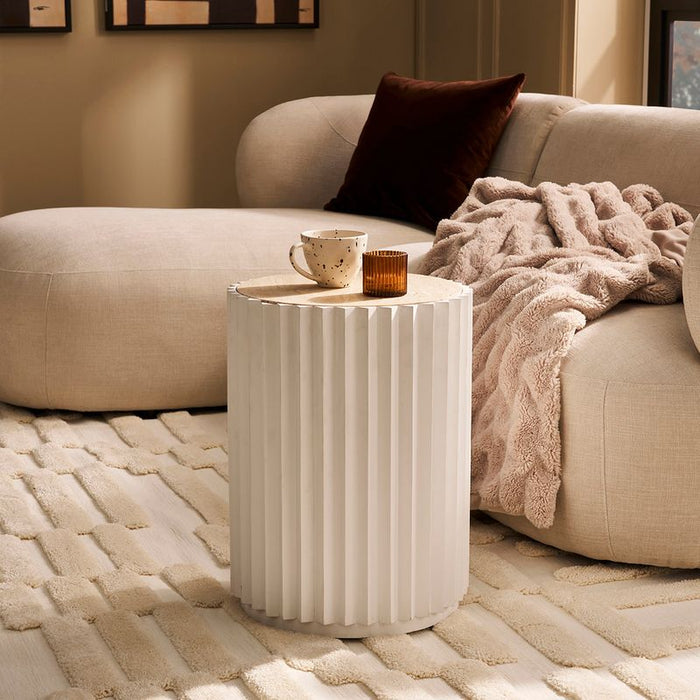 Carter Travertine Side Table - White