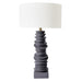 Stacked gray ceramic lamp with white shade by [Brand].