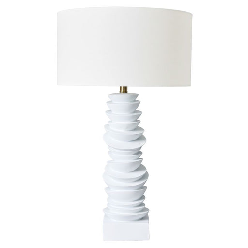Elegant [Brand] lamp with textured white ceramic base design.