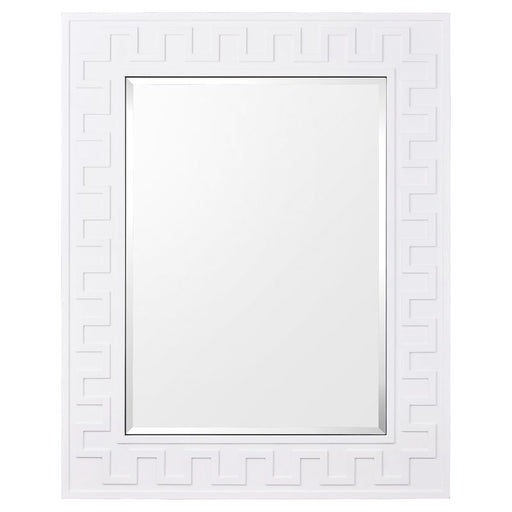 Rectangular mirror with geometric white frame by [Brand].