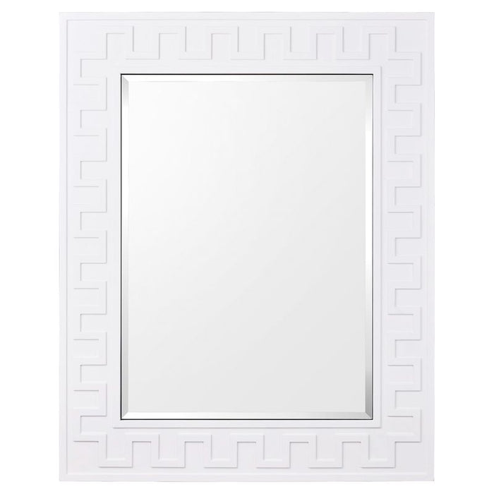 Rectangular mirror with geometric white frame by [Brand].