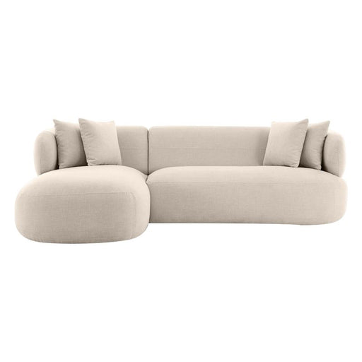 [Brand] beige sectional sofa with plush cushions and modern design.