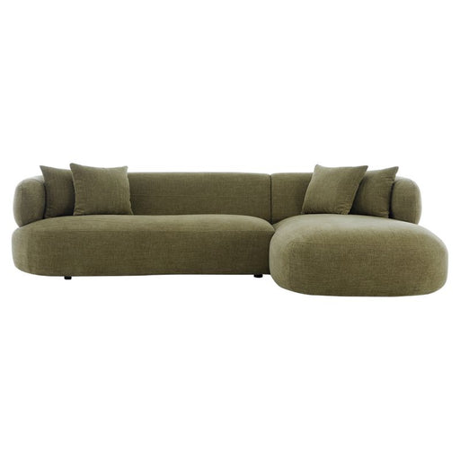 Olive green sectional sofa with plush cushions, [Brand] design.