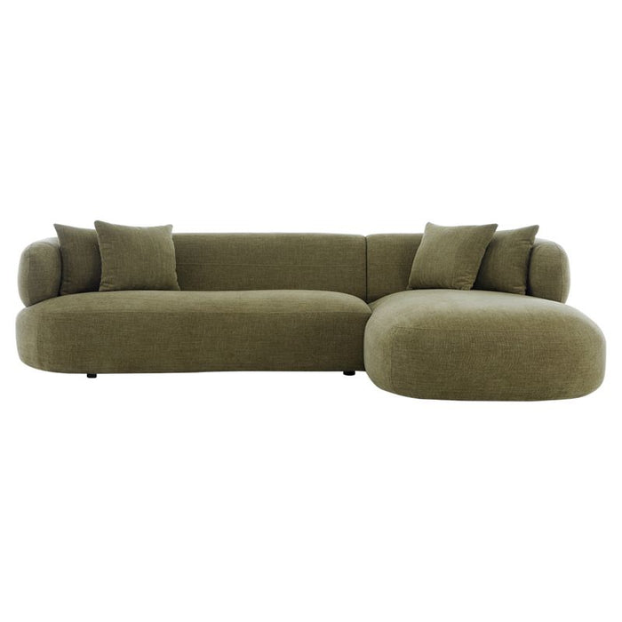 Olive green sectional sofa with plush cushions, [Brand] design.