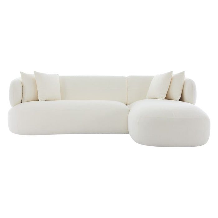 Modern white sectional sofa with plush cushions, brand [Brand].