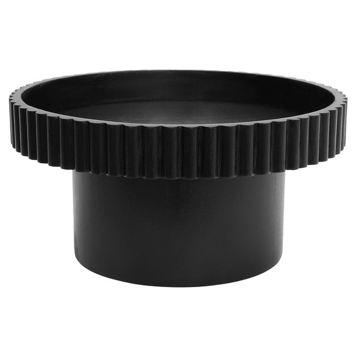 Black round side table with ribbed edge design, [Brand].