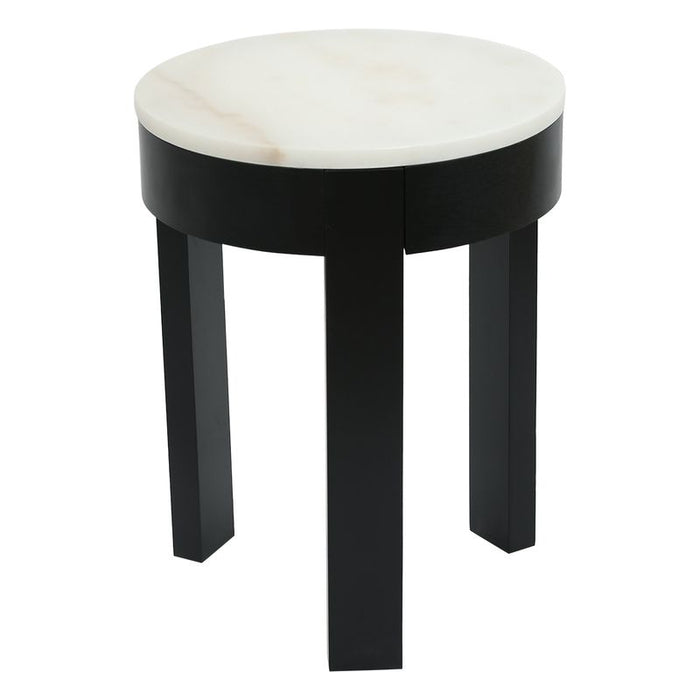 Round side table with marble top and black legs, [Brand].